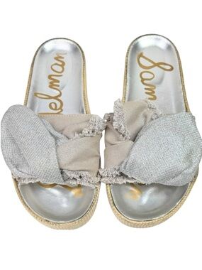 Sam Edelman Bodie Silver Knotted Bow Slide Sandals Size 7 Coastal Resort